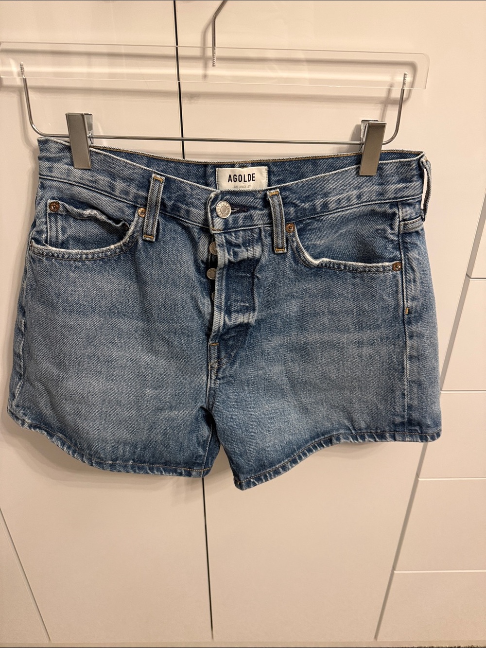 Agolde Medium Wash Blue Denim Shorts